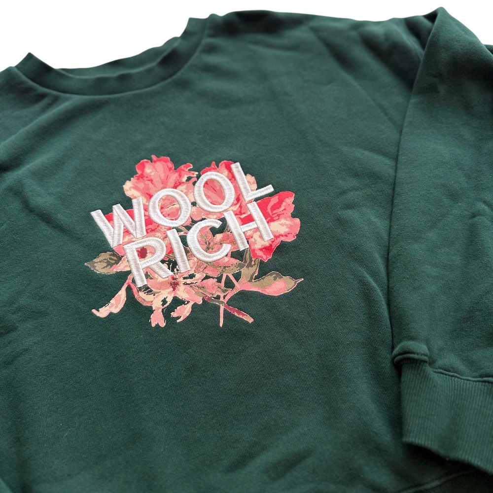 Woolrich Sweatshirt Womens XL Green Floral Embroidered Pullover Gorpcore Cozy